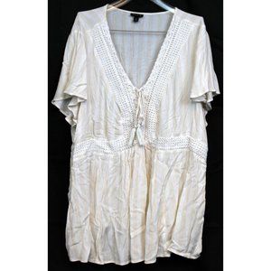 Torrid White Yellow Striped Shirt sz 3 Eyelet Lacing String Fringe Spring Summer